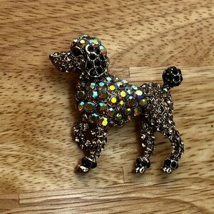 Iridescent Pink Black Poodle Brooch
